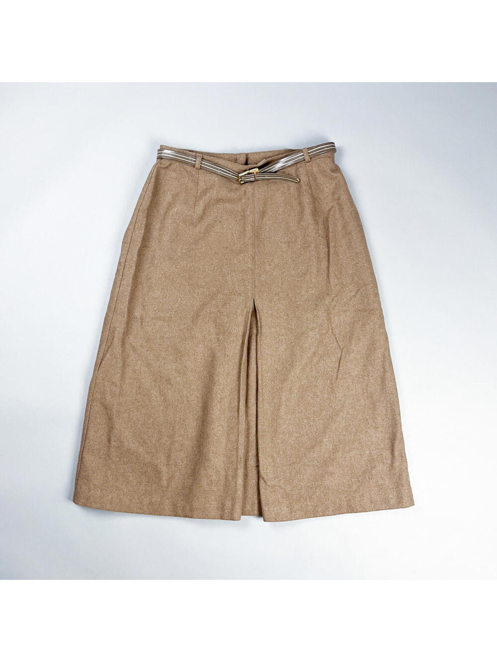 Women's Beige Wool Blend Midi Skirt with Belt